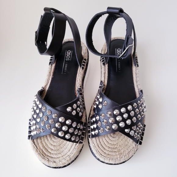ASOS Black Ankle Strap Studded Platform Sandals - Picture 13 of 13